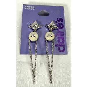 Claire's Sensitive Silver-Tone Butterfly Spike 3" Drop Earrings NWT